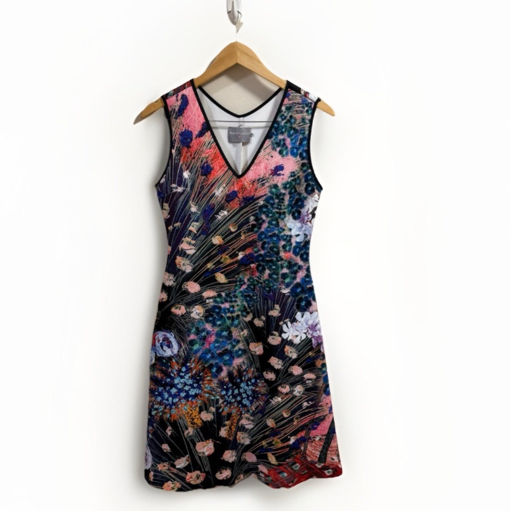 CLOVER CANYON Med Peacock Abstract Digital Print Bodycon Knee Length Dress Neopr